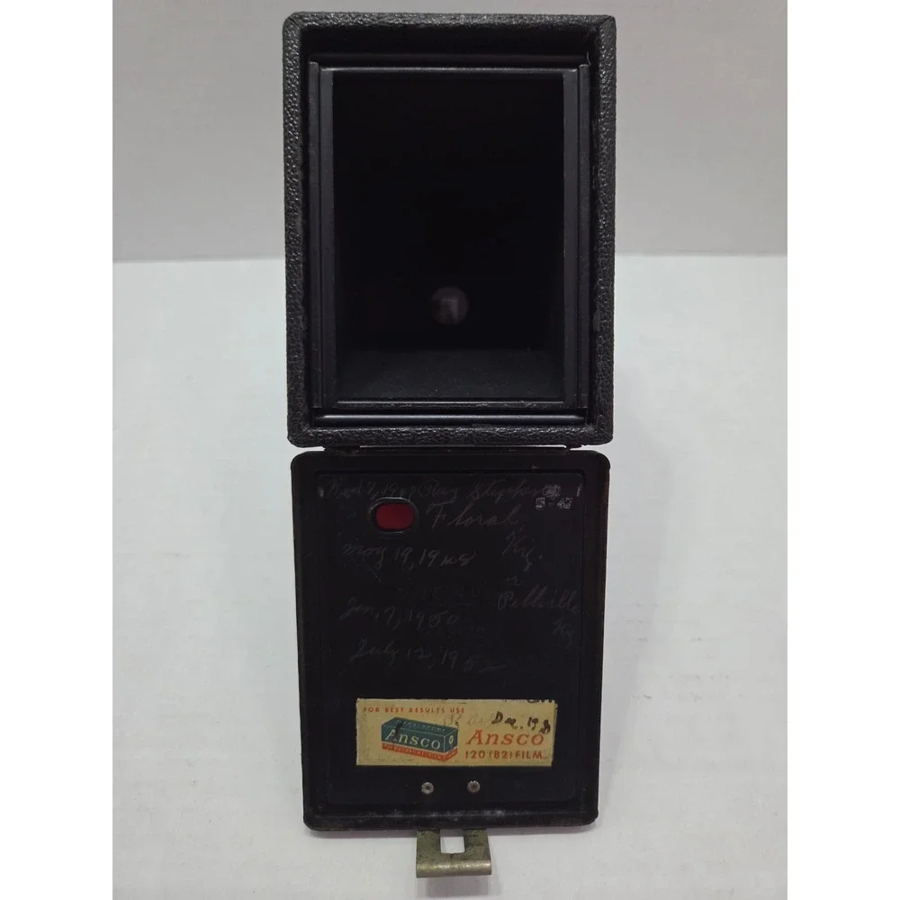 Vintage Ansco Shur-Shot Jr Box Camera Black Art Deco 120 Mid-Century UNTESTED